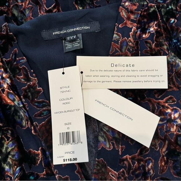NEW French Connection Indigo Hayden Burnout Top Size 8 Women’s Medium - Picture 12 of 13